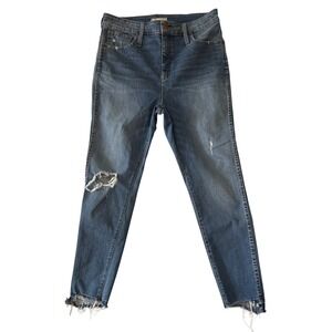 Madewell Curvy High‎ Rise Skinny Jeans Distressed Frayed Hem Blue Wash Size 33